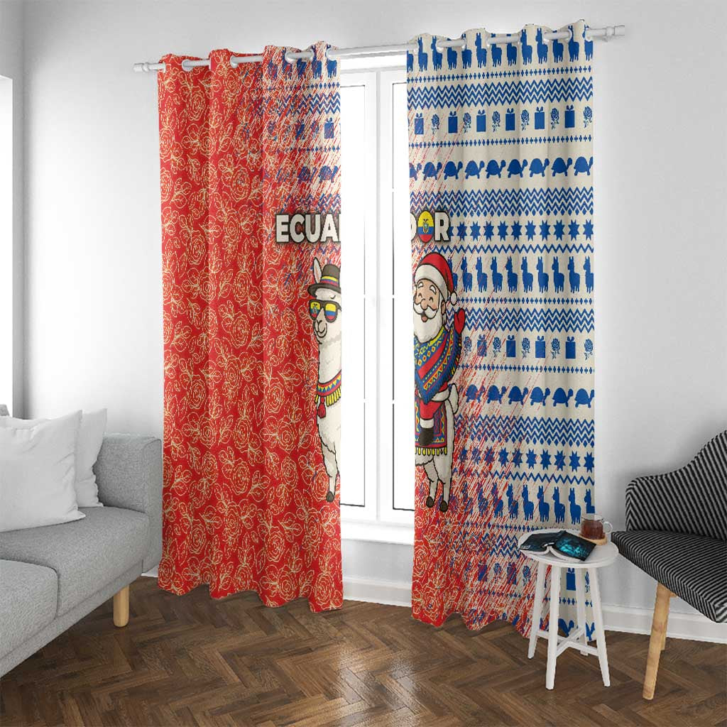 Ecuador Christmas Window Curtain with Santa Riding Llama Traditional Patterns and Rose Design - Wonder Print Shop