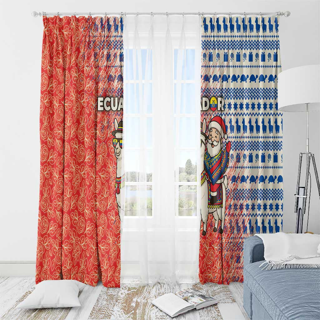 Ecuador Christmas Window Curtain with Santa Riding Llama Traditional Patterns and Rose Design - Wonder Print Shop