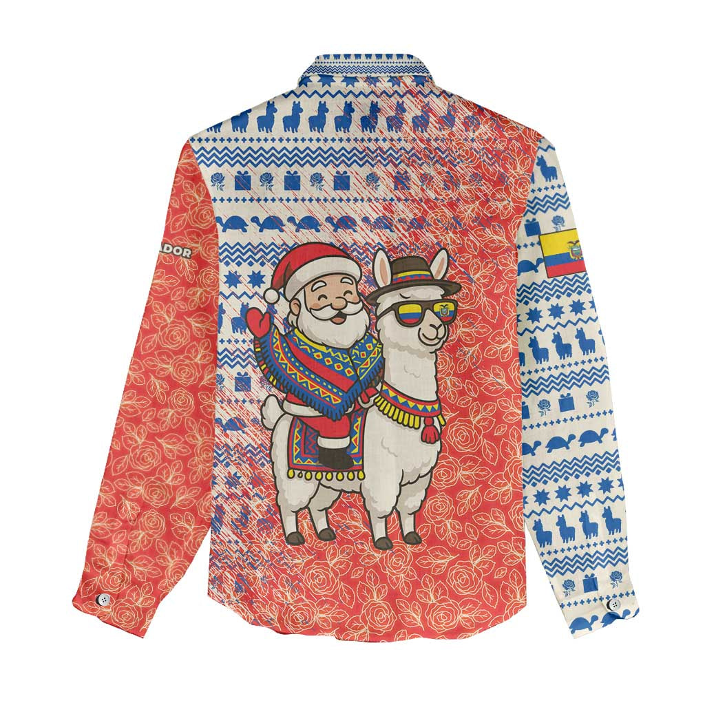 Ecuador Christmas Women Casual Shirt with Santa Riding Llama Traditional Patterns and Rose Design - Wonder Print Shop