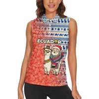 Ecuador Christmas Women Sleeveless Polo Shirt with Santa Riding Llama Traditional Patterns and Rose Design - Wonder Print Shop