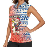 Ecuador Christmas Women Sleeveless Polo Shirt with Santa Riding Llama Traditional Patterns and Rose Design - Wonder Print Shop