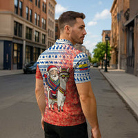 Ecuador Christmas Zipper Polo Shirt with Santa Riding Llama Traditional Patterns and Rose Design - Wonder Print Shop
