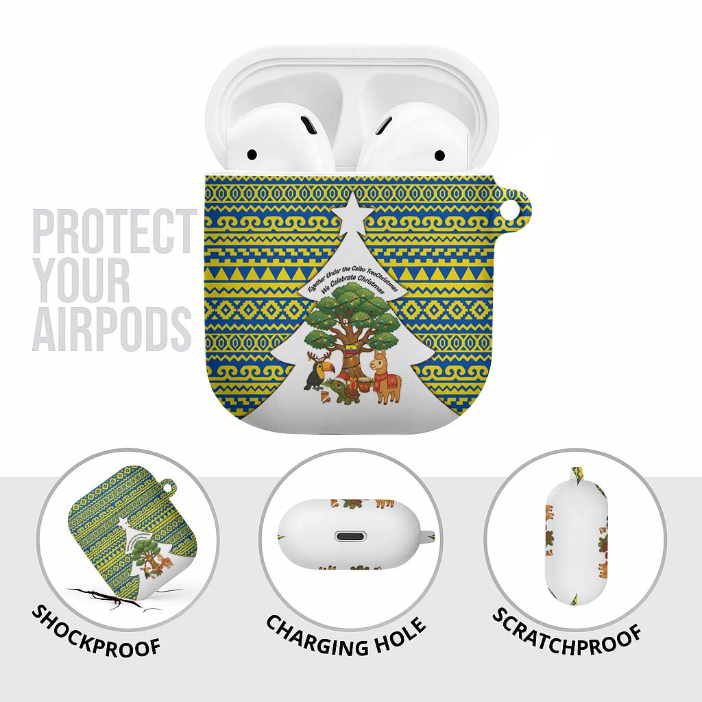 Ecuador Christmas AirPods Case with Ceibo Tree Llama Toucan and Traditional Yellow Blue Pattern Design - Wonder Print Shop