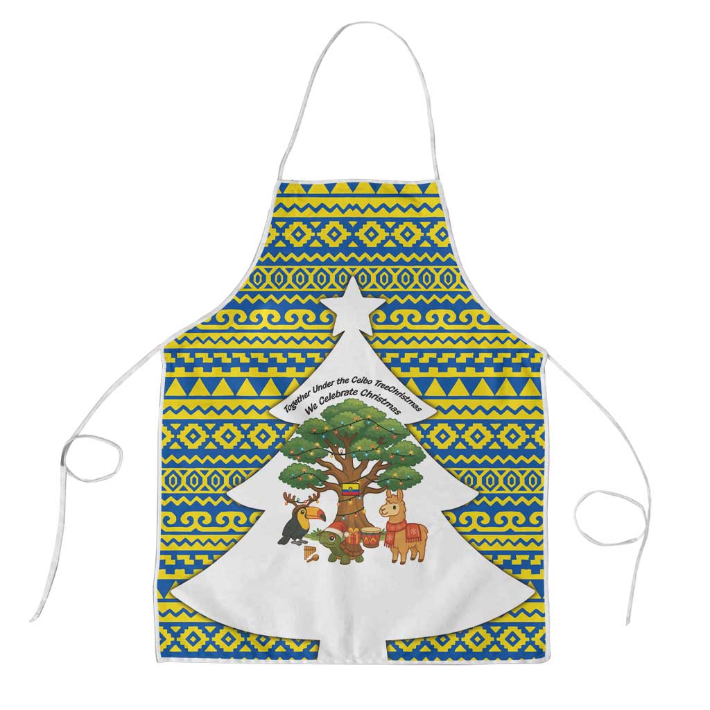 Ecuador Christmas Apron with Ceibo Tree Llama Toucan and Traditional Yellow Blue Pattern Design - Wonder Print Shop