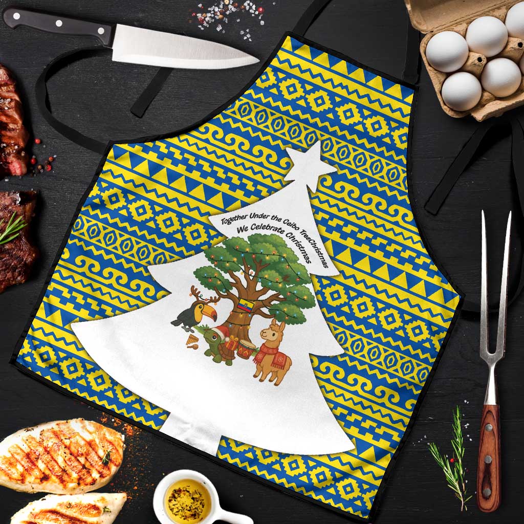 Ecuador Christmas Apron with Ceibo Tree Llama Toucan and Traditional Yellow Blue Pattern Design - Wonder Print Shop