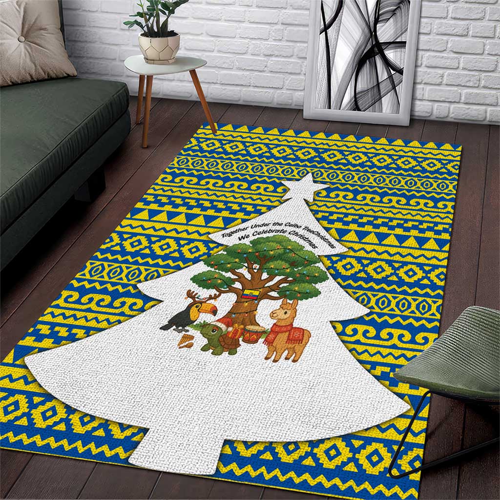 Ecuador Christmas Area Rug with Ceibo Tree Llama Toucan and Traditional Yellow Blue Pattern Design - Wonder Print Shop