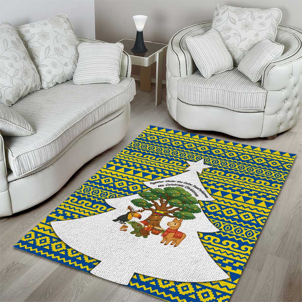 Ecuador Christmas Area Rug with Ceibo Tree Llama Toucan and Traditional Yellow Blue Pattern Design - Wonder Print Shop