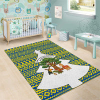 Ecuador Christmas Area Rug with Ceibo Tree Llama Toucan and Traditional Yellow Blue Pattern Design - Wonder Print Shop