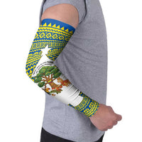Ecuador Christmas Arm Sleeves with Ceibo Tree Llama Toucan and Traditional Yellow Blue Pattern Design - Wonder Print Shop