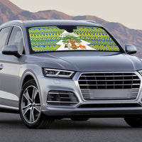 Ecuador Christmas Auto Sun Shade with Ceibo Tree Llama Toucan and Traditional Yellow Blue Pattern Design - Wonder Print Shop