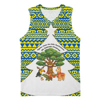 Ecuador Christmas Basketball Jersey with Ceibo Tree Llama Toucan and Traditional Yellow Blue Pattern Design - Wonder Print Shop