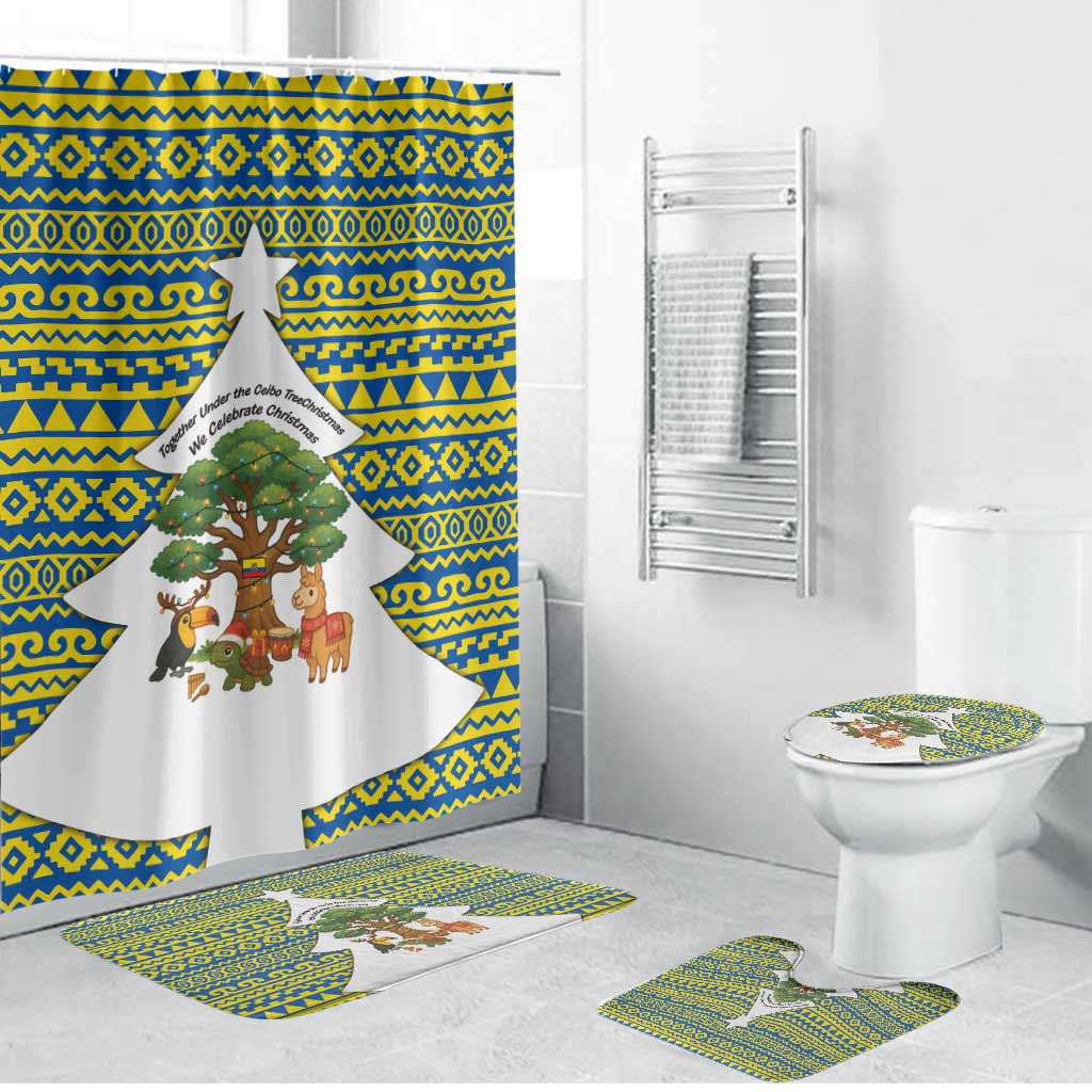 Ecuador Christmas Bathroom Set with Ceibo Tree Llama Toucan and Traditional Yellow Blue Pattern Design - Wonder Print Shop