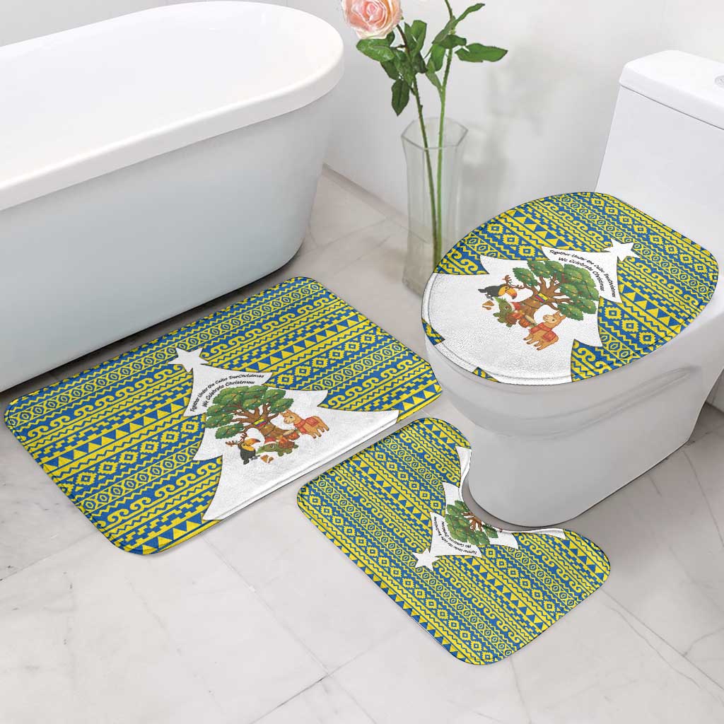Ecuador Christmas Bathroom Set with Ceibo Tree Llama Toucan and Traditional Yellow Blue Pattern Design - Wonder Print Shop