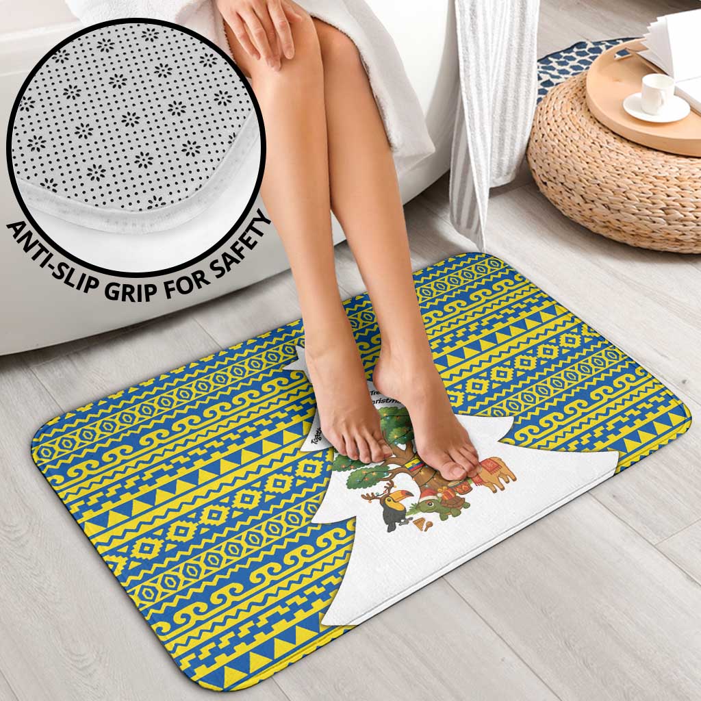 Ecuador Christmas Bathroom Set with Ceibo Tree Llama Toucan and Traditional Yellow Blue Pattern Design - Wonder Print Shop