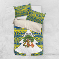 Ecuador Christmas Bedding Set with Ceibo Tree Llama Toucan and Traditional Yellow Blue Pattern Design - Wonder Print Shop