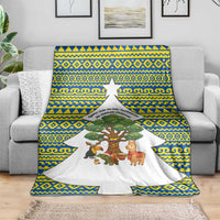Ecuador Christmas Blanket with Ceibo Tree Llama Toucan and Traditional Yellow Blue Pattern Design - Wonder Print Shop