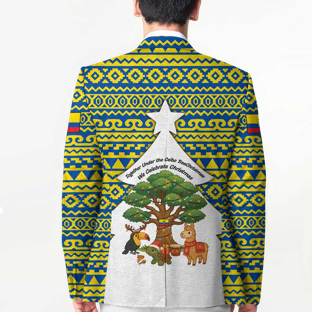 Ecuador Christmas Blazer with Ceibo Tree Llama Toucan and Traditional Yellow Blue Pattern Design - Wonder Print Shop