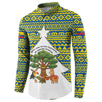 Ecuador Christmas Button Sweatshirt with Ceibo Tree Llama Toucan and Traditional Yellow Blue Pattern Design - Wonder Print Shop