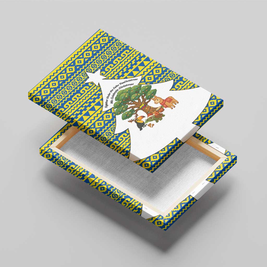 Ecuador Christmas Canvas Wall Art with Ceibo Tree Llama Toucan and Traditional Yellow Blue Pattern Design - Wonder Print Shop