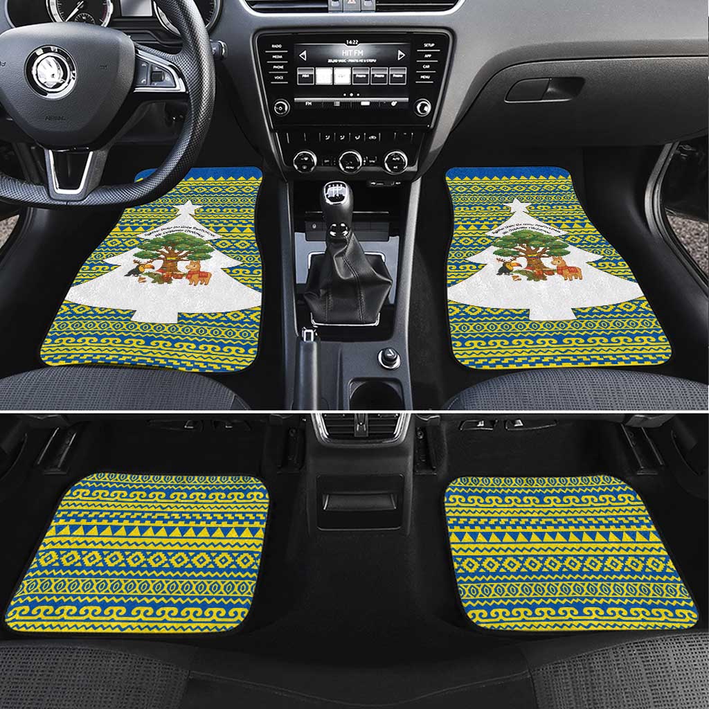 Ecuador Christmas Car Mats with Ceibo Tree Llama Toucan and Traditional Yellow Blue Pattern Design - Wonder Print Shop