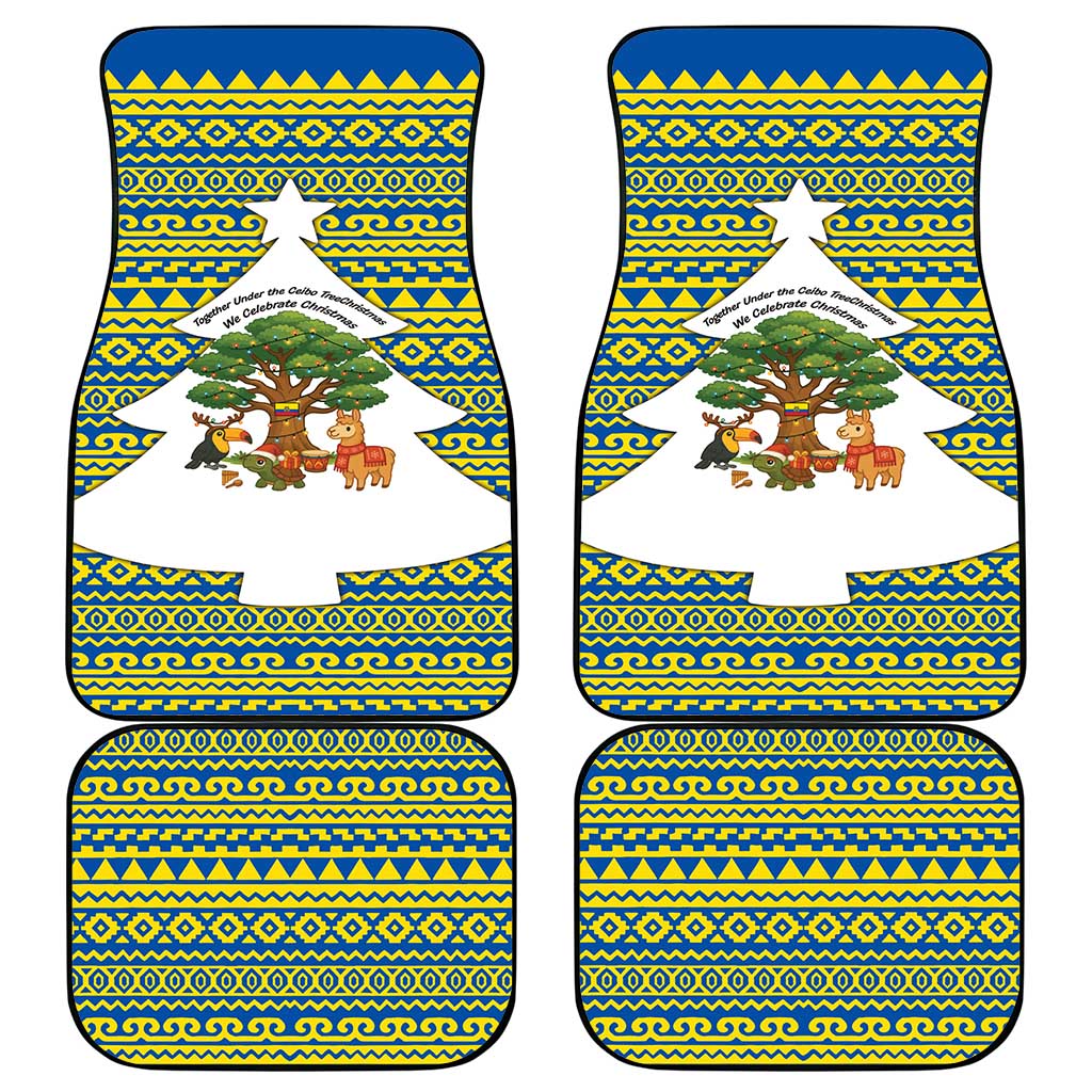 Ecuador Christmas Car Mats with Ceibo Tree Llama Toucan and Traditional Yellow Blue Pattern Design - Wonder Print Shop