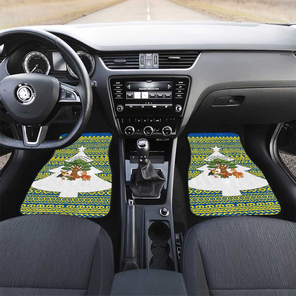 Ecuador Christmas Car Mats with Ceibo Tree Llama Toucan and Traditional Yellow Blue Pattern Design - Wonder Print Shop