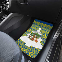 Ecuador Christmas Car Mats with Ceibo Tree Llama Toucan and Traditional Yellow Blue Pattern Design - Wonder Print Shop