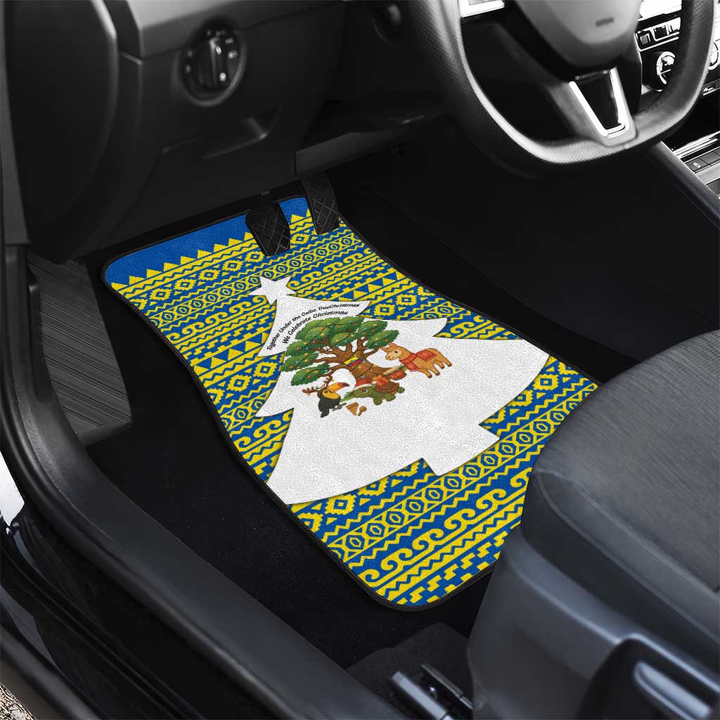 Ecuador Christmas Car Mats with Ceibo Tree Llama Toucan and Traditional Yellow Blue Pattern Design - Wonder Print Shop