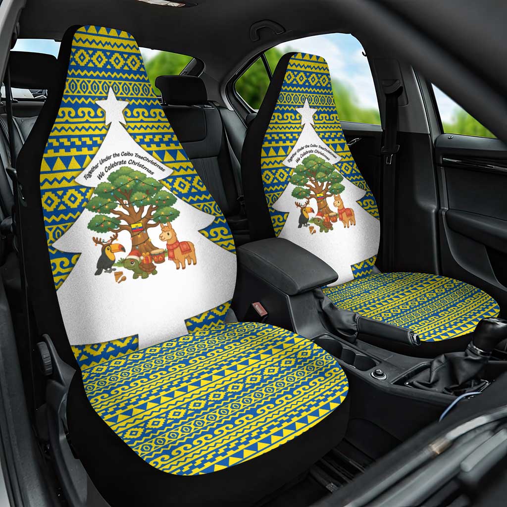Ecuador Christmas Car Seat Cover with Ceibo Tree Llama Toucan and Traditional Yellow Blue Pattern Design - Wonder Print Shop