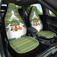 Ecuador Christmas Car Seat Cover with Ceibo Tree Llama Toucan and Traditional Yellow Blue Pattern Design - Wonder Print Shop