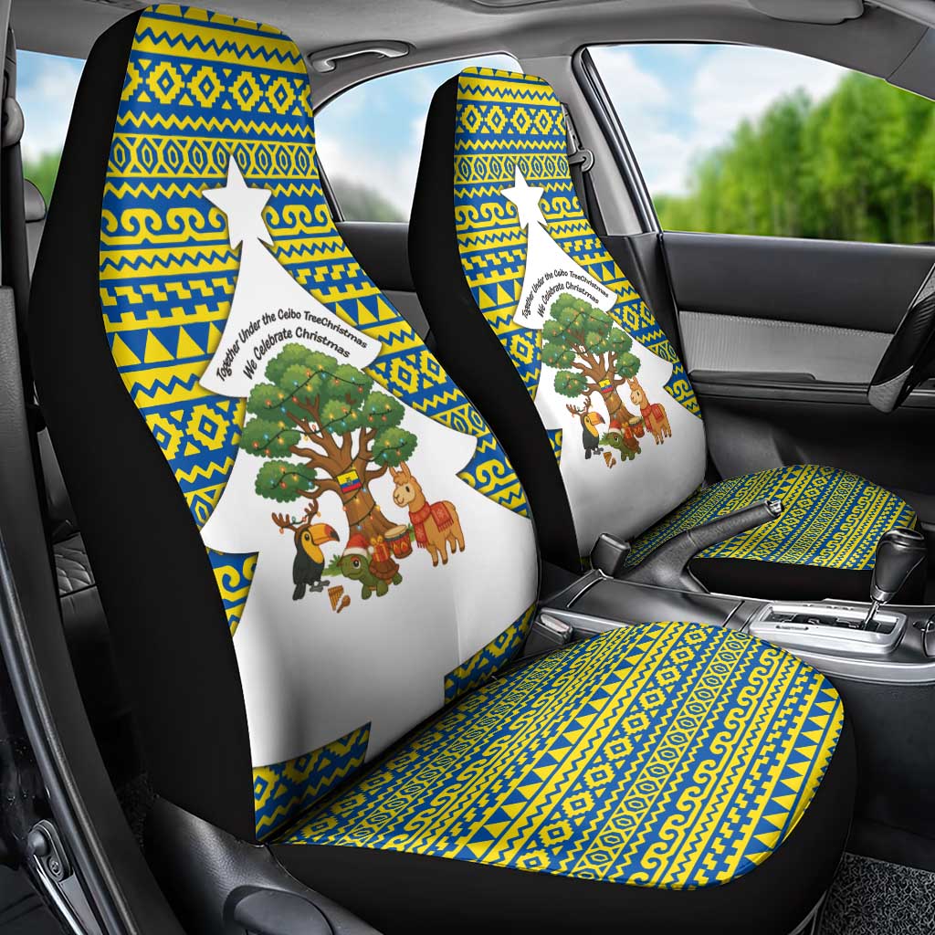 Ecuador Christmas Car Seat Cover with Ceibo Tree Llama Toucan and Traditional Yellow Blue Pattern Design - Wonder Print Shop