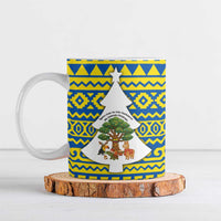 Ecuador Christmas Ceramic Mug with Ceibo Tree Llama Toucan and Traditional Yellow Blue Pattern Design - Wonder Print Shop
