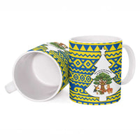 Ecuador Christmas Ceramic Mug with Ceibo Tree Llama Toucan and Traditional Yellow Blue Pattern Design - Wonder Print Shop