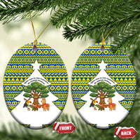 Ecuador Christmas Ceramic Ornament with Ceibo Tree Llama Toucan and Traditional Yellow Blue Pattern Design - Wonder Print Shop