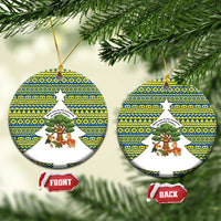 Ecuador Christmas Ceramic Ornament with Ceibo Tree Llama Toucan and Traditional Yellow Blue Pattern Design - Wonder Print Shop