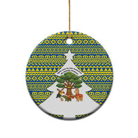 Ecuador Christmas Ceramic Ornament with Ceibo Tree Llama Toucan and Traditional Yellow Blue Pattern Design - Wonder Print Shop
