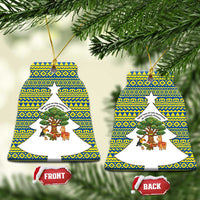 Ecuador Christmas Ceramic Ornament with Ceibo Tree Llama Toucan and Traditional Yellow Blue Pattern Design - Wonder Print Shop
