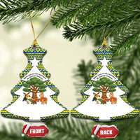 Ecuador Christmas Ceramic Ornament with Ceibo Tree Llama Toucan and Traditional Yellow Blue Pattern Design - Wonder Print Shop