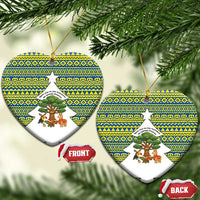 Ecuador Christmas Ceramic Ornament with Ceibo Tree Llama Toucan and Traditional Yellow Blue Pattern Design - Wonder Print Shop