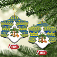 Ecuador Christmas Ceramic Ornament with Ceibo Tree Llama Toucan and Traditional Yellow Blue Pattern Design - Wonder Print Shop