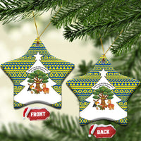 Ecuador Christmas Ceramic Ornament with Ceibo Tree Llama Toucan and Traditional Yellow Blue Pattern Design - Wonder Print Shop