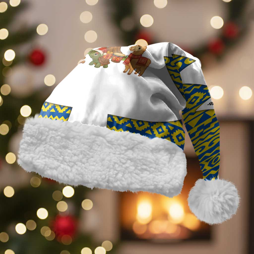 Ecuador Christmas Santa Hat with Ceibo Tree Llama Toucan and Traditional Yellow Blue Pattern Design - Wonder Print Shop