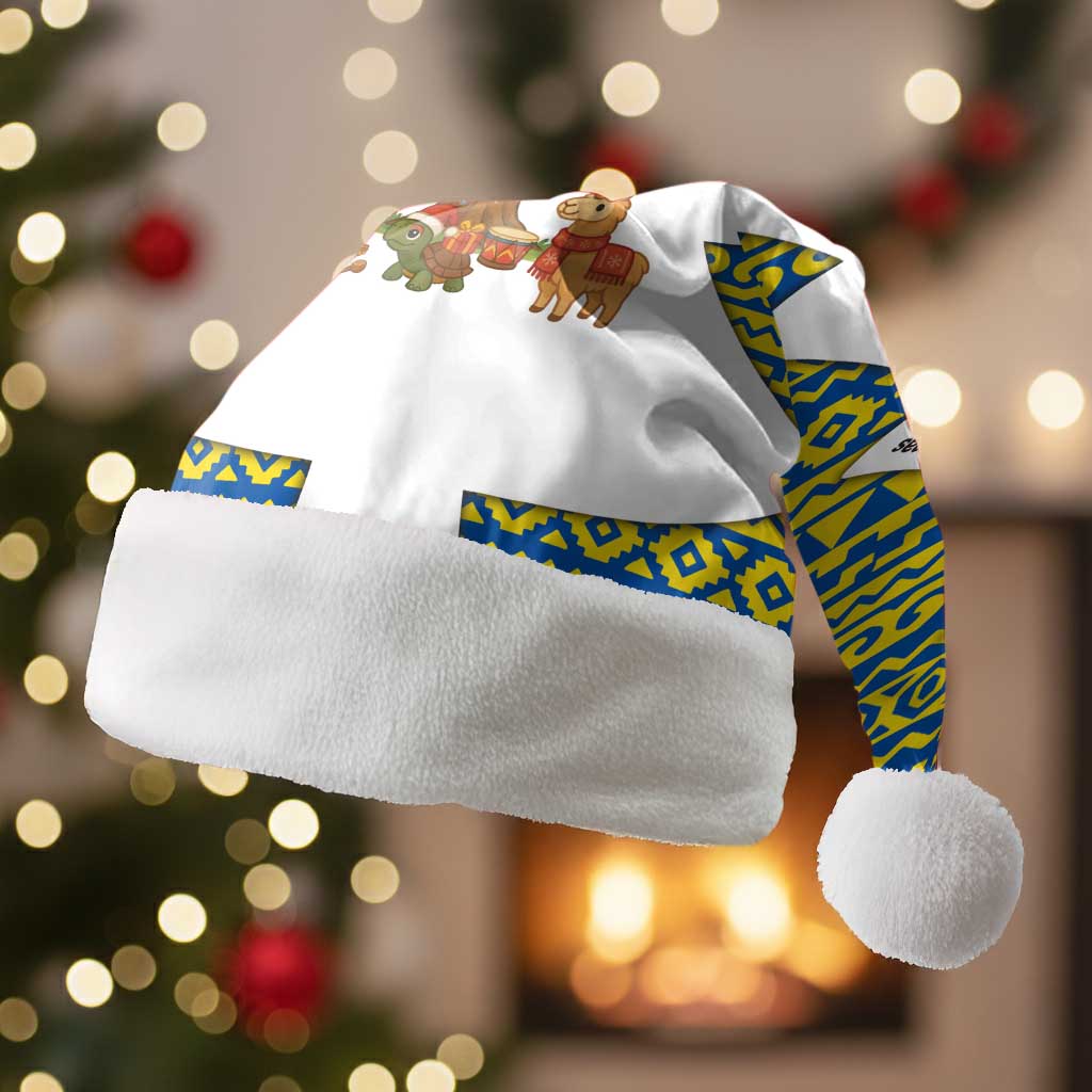 Ecuador Christmas Santa Hat with Ceibo Tree Llama Toucan and Traditional Yellow Blue Pattern Design - Wonder Print Shop