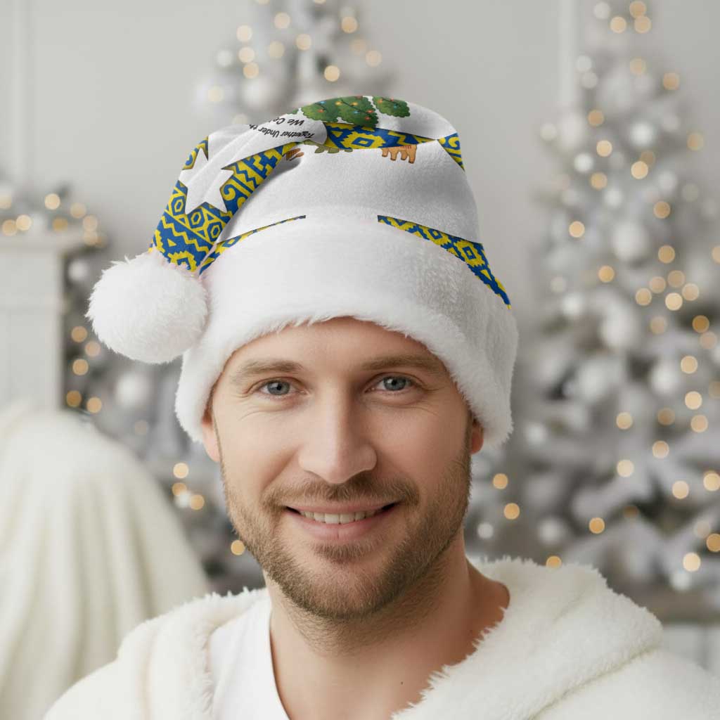 Ecuador Christmas Santa Hat with Ceibo Tree Llama Toucan and Traditional Yellow Blue Pattern Design - Wonder Print Shop