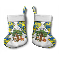Ecuador Christmas Stocking with Ceibo Tree Llama Toucan and Traditional Yellow Blue Pattern Design - Wonder Print Shop