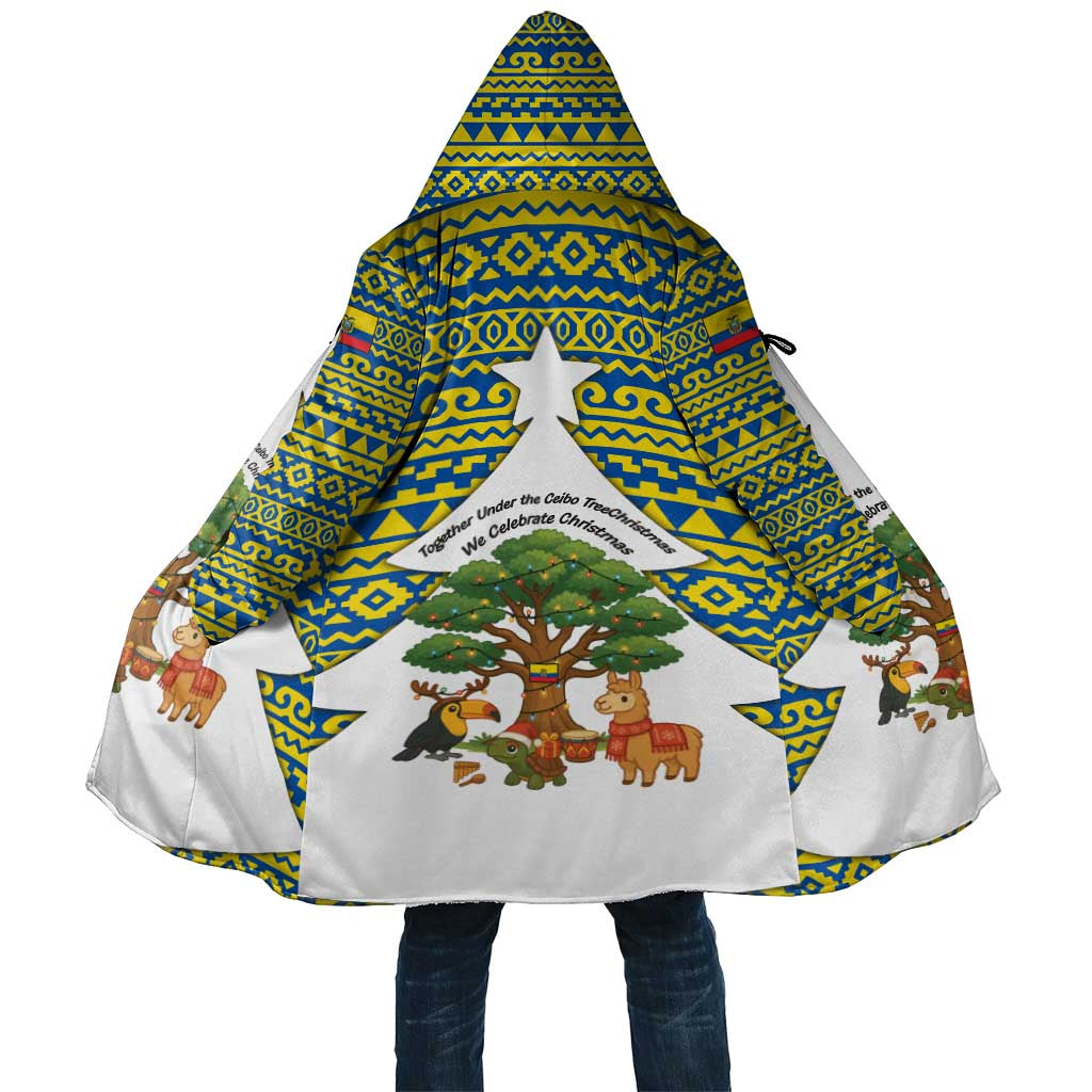 Ecuador Christmas Cloak with Ceibo Tree Llama Toucan and Traditional Yellow Blue Pattern Design - Wonder Print Shop