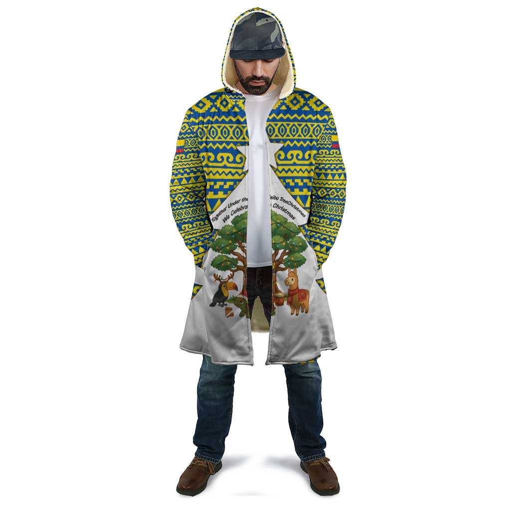 Ecuador Christmas Cloak with Ceibo Tree Llama Toucan and Traditional Yellow Blue Pattern Design - Wonder Print Shop