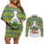 Ecuador Christmas Couples Matching Off Shoulder Short Dress and Long Sleeve Button Shirt with Ceibo Tree Llama Toucan and Traditional Yellow Blue Pattern Design - Wonder Print Shop