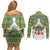 Ecuador Christmas Couples Matching Off Shoulder Short Dress and Long Sleeve Button Shirt with Ceibo Tree Llama Toucan and Traditional Yellow Blue Pattern Design - Wonder Print Shop