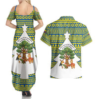 Ecuador Christmas Couples Matching Summer Maxi Dress and Hawaiian Shirt with Ceibo Tree Llama Toucan and Traditional Yellow Blue Pattern Design - Wonder Print Shop